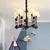 White Cartoon Fabric Chandelier: Empire Shade Hanging Light With Figurine - Perfect For Bedroom 5 /