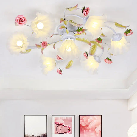 White Ceiling Mount Light Fixture With 4/6/7 Metal Lights - Perfect For Living Room 7 /