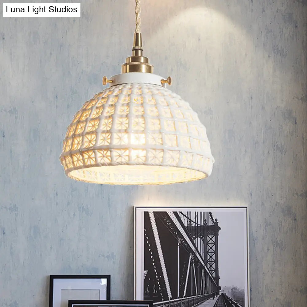 Modern Ceramic Domed Pendant Lamp - White Single Head Hanging Light For Kitchen & Hallway / 6