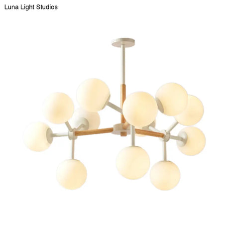 White Chandelier Light - Modern Spherical Shade Opal Glass 8/12 Lights Ideal For Hotel Dining Table