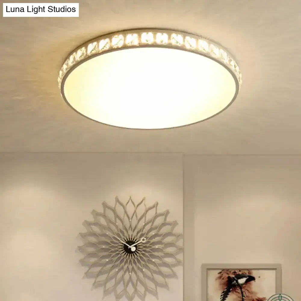 White Crystal Led Ceiling Lamp With Geometry Acrylic Shade - Bedroom Flush Mount Fixture / Small