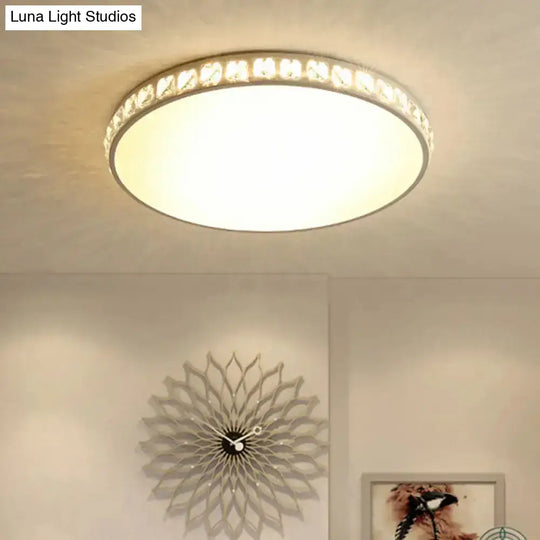 White Crystal Led Ceiling Lamp With Geometry Acrylic Shade - Bedroom Flush Mount Fixture / Small