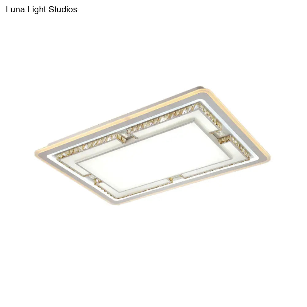White Crystal Led Ceiling Light Fixture - Minimalist Rectangular Flush Mount
