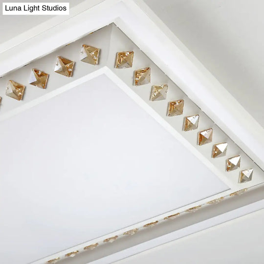 White Crystal Led Ceiling Light Fixture - Minimalist Rectangular Flush Mount