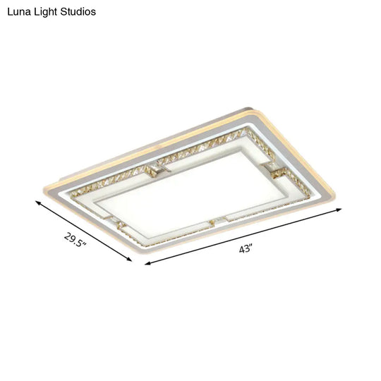 White Crystal Led Ceiling Light Fixture - Minimalist Rectangular Flush Mount