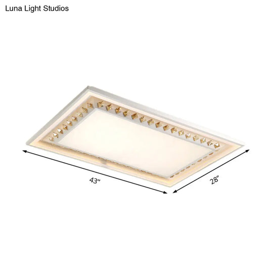 White Crystal Led Ceiling Light Fixture - Minimalist Rectangular Flush Mount