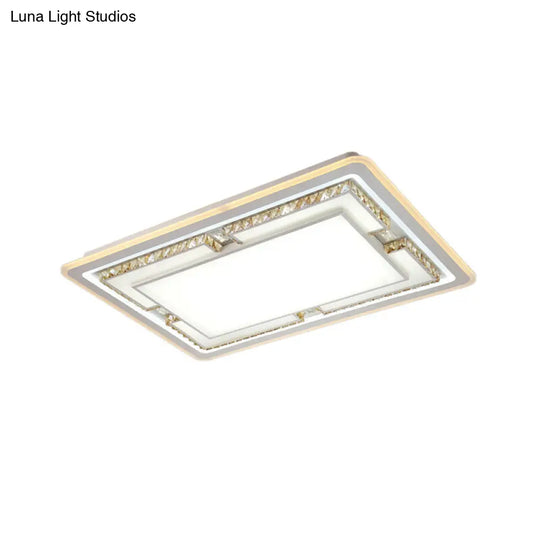 White Crystal Led Ceiling Light Fixture - Minimalist Rectangular Flush Mount