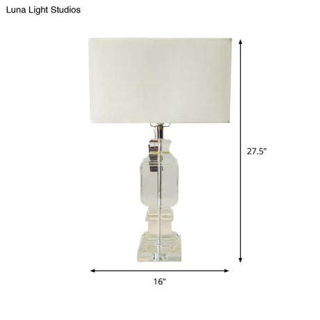 White Crystal Table Lamp - Modern Rectangle Design With Fabric Shade
