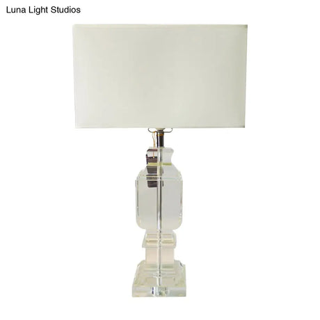 White Crystal Table Lamp - Modern Rectangle Design With Fabric Shade