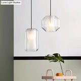 White Curved Pendant Light - Modern Faux Marble Suspension Lamp With Clear Glass Shade