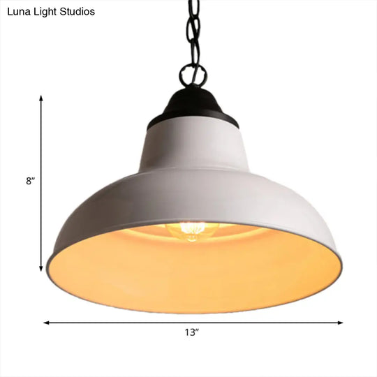 White Domed Pendant Ceiling Lamp With Chain - Loft Style 1-Head Metallic Hanging Light For Dining