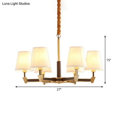 White Fabric Conical Ceiling Pendant Chandelier For Living Room - Postmodern Design With 6/8 Heads