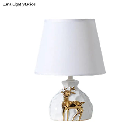 White Fabric Deer Vase Table Lamp - Tapered Desk Light Countryside Design 11/14/15 Wide