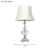 White Fabric Night Lamp With Crystal Base - Elegant Bedroom Table Light 1