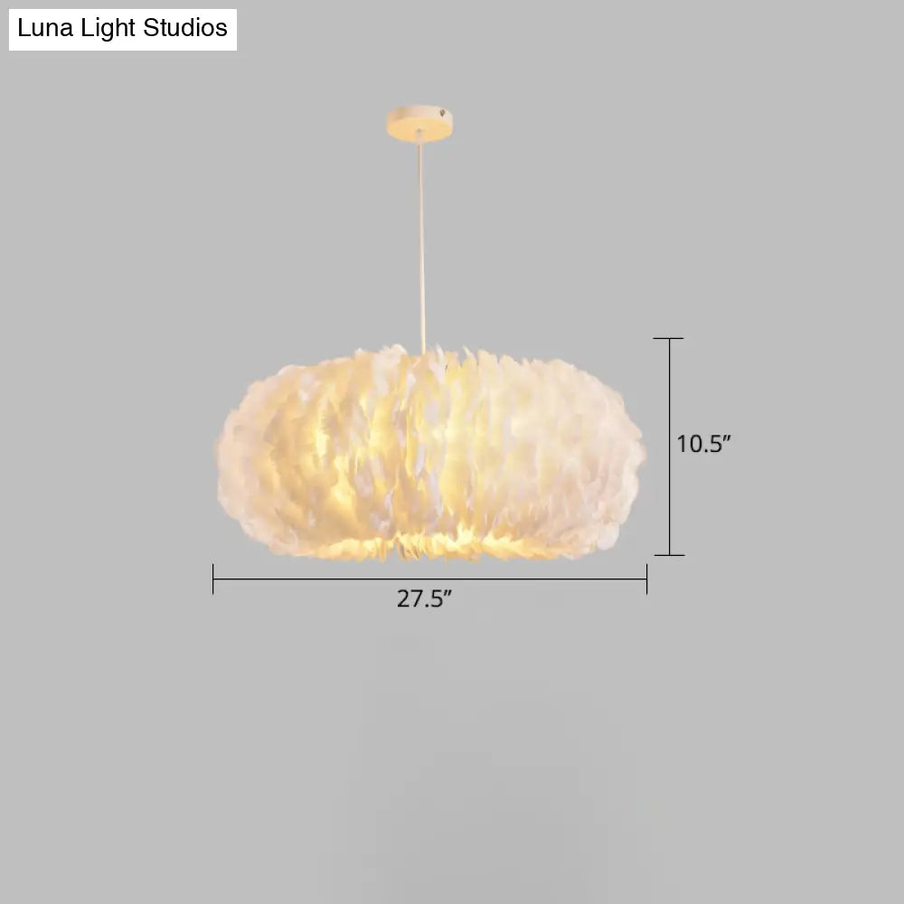 White Feather Donut Pendant Lamp For Bedroom Ceiling