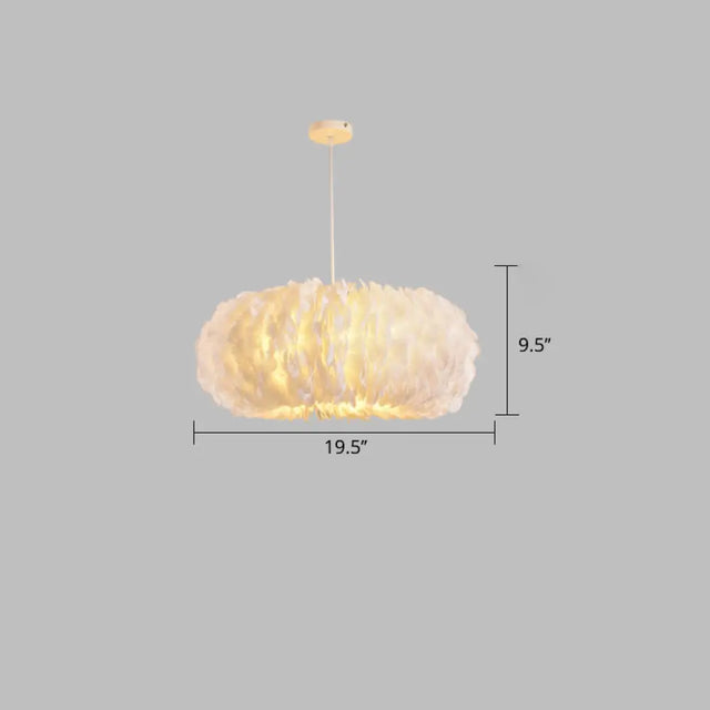 White Donut Pendant Feather Bedroom Ceiling Chandelier - Simple Stylish Lamp