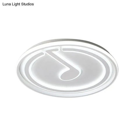 White Flush Ceiling Light With Musical Note Acrylic Led Lamp For Kid’s Bedroom - Contemporary Design