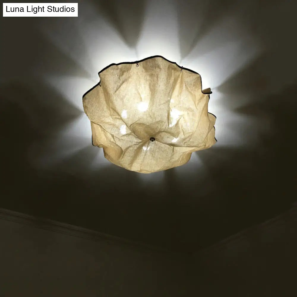 White Flushmount Ceiling Light With Modernist Design Floral Fabric Lampshade - Set Of 5 Bulbs For