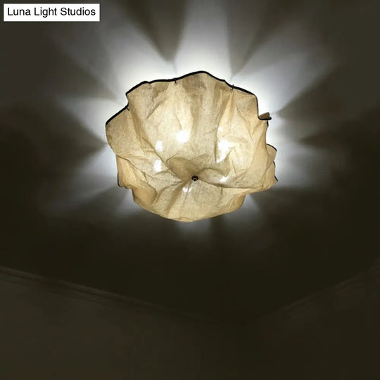 White Flushmount Ceiling Light With Modernist Design Floral Fabric Lampshade - Set Of 5 Bulbs For
