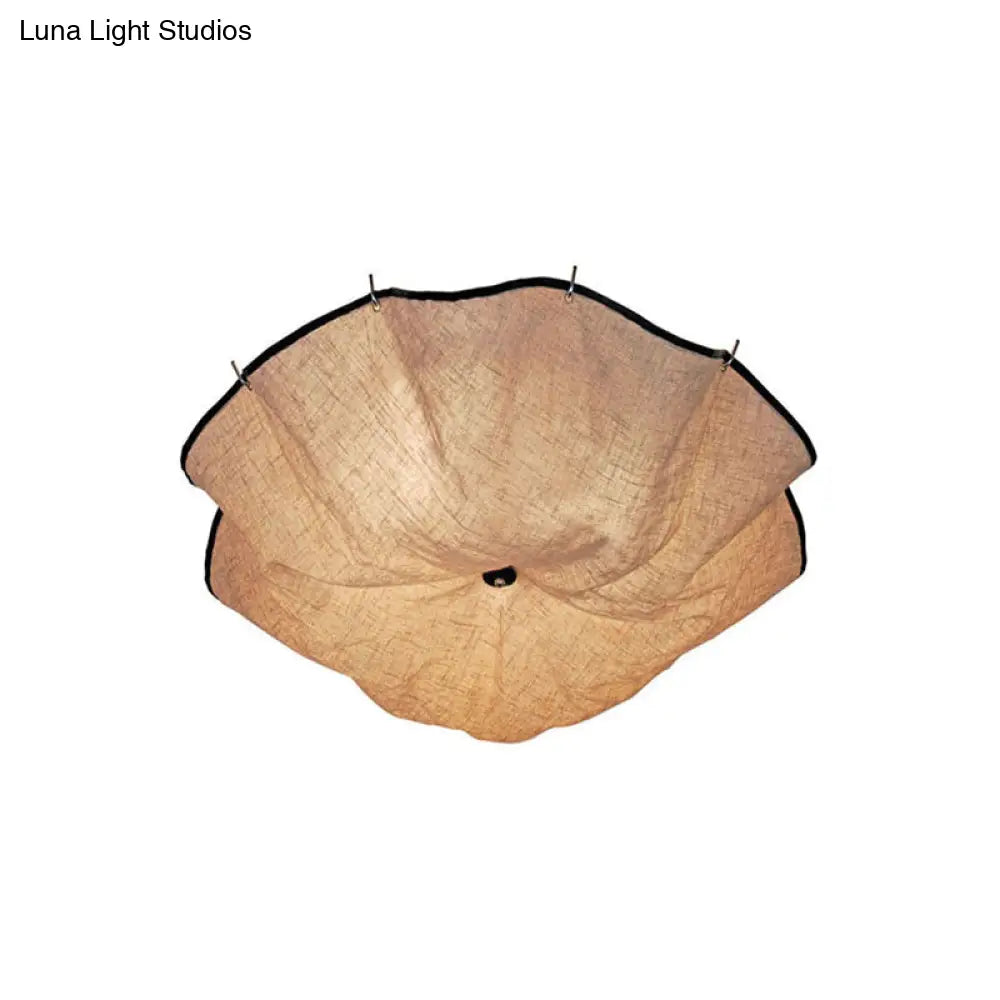 White Flushmount Ceiling Light With Modernist Design Floral Fabric Lampshade - Set Of 5 Bulbs For