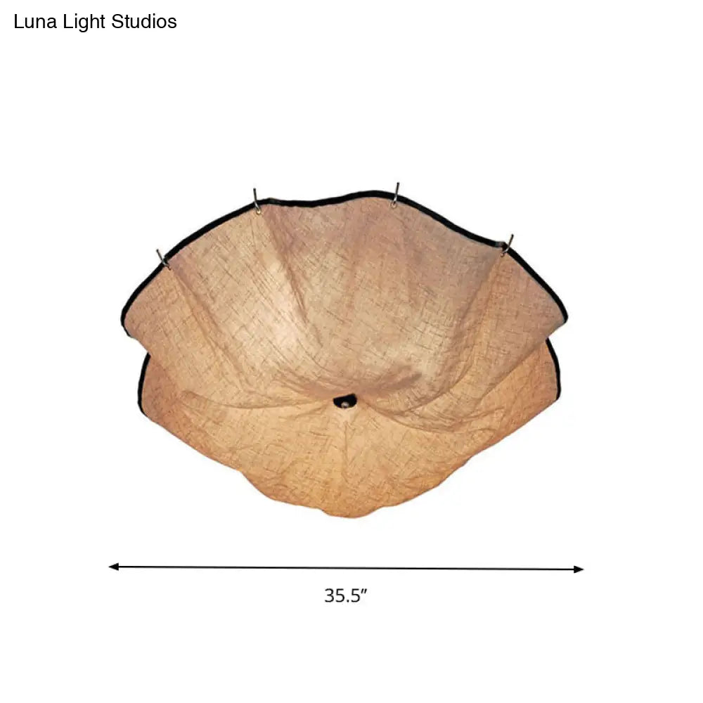 White Flushmount Ceiling Light With Modernist Design Floral Fabric Lampshade - Set Of 5 Bulbs For