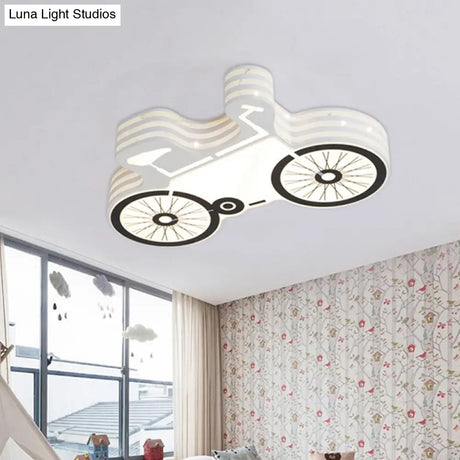 White Flushmount Iron Kids Led Ceiling Light With Recessed Diffuser - Ideal For Bicycle Child