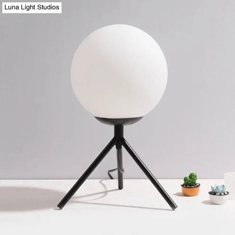 White Glass Globe Table Lamp - Modern 1 Light Black/Gold Tripod Base