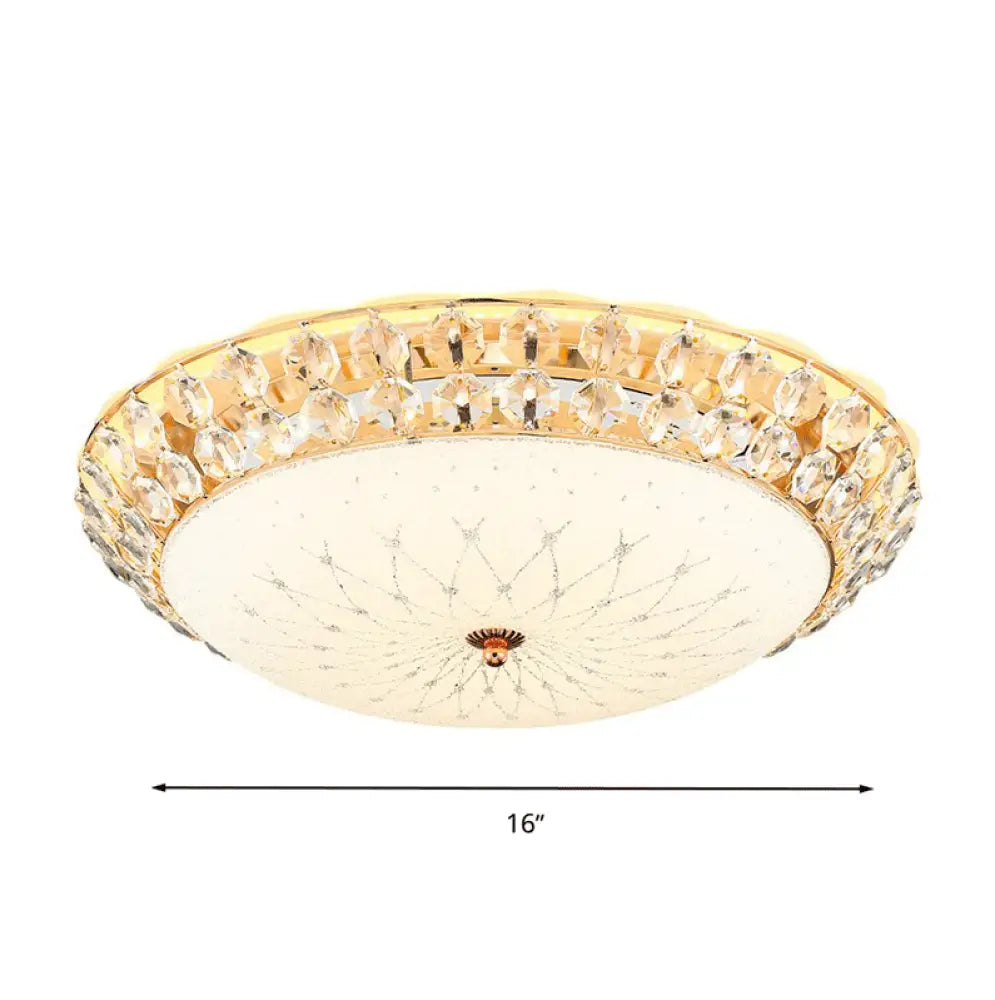 White Glass Led Flush Light With Crystal Accent - Simplicity Ceiling Lamp Available In 3 Sizes