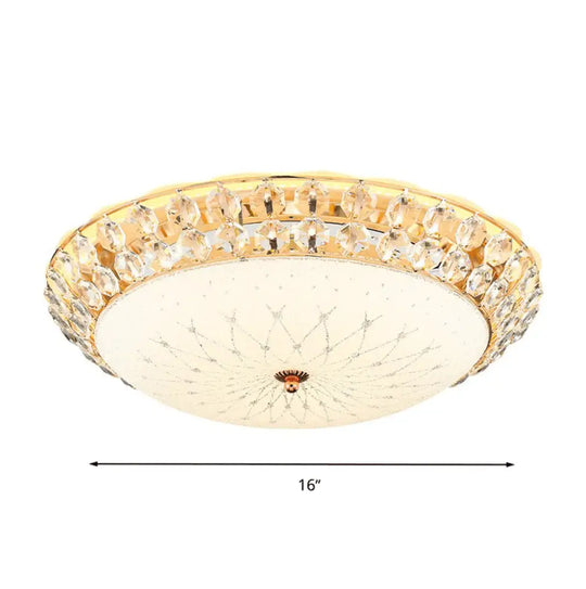 White Glass Led Flush Light With Crystal Accent - Simplicity Ceiling Lamp Available In 3 Sizes