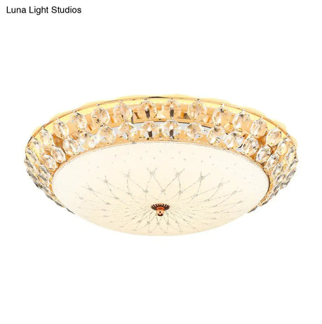 White Glass Led Flush Light With Crystal Accent - Simplicity Ceiling Lamp Available In 3 Sizes