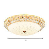 White Glass Led Flush Light With Crystal Accent - Simplicity Ceiling Lamp Available In 3 Sizes