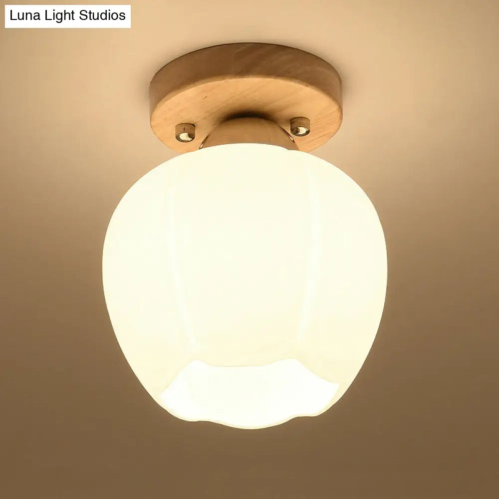 White Glass Led Flush Mount Lighting With Nordic Design Shaded Entryway Ceiling Light Fixture / B