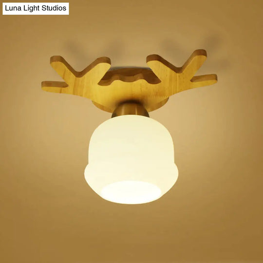 White Glass Led Flush Mount Lighting With Nordic Design Shaded Entryway Ceiling Light Fixture / E