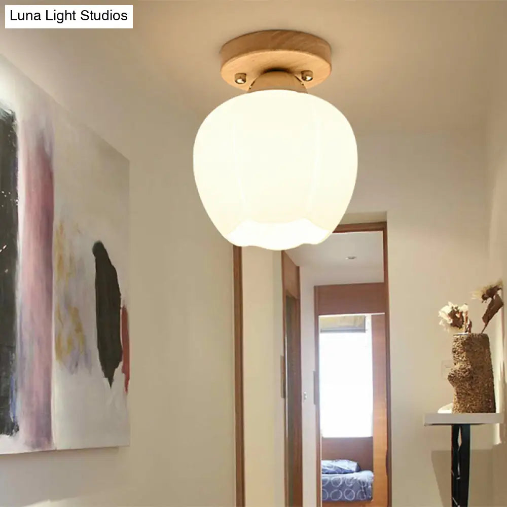 White Glass Led Flush Mount Lighting With Nordic Design – Shaded Entryway Ceiling Light Fixture
