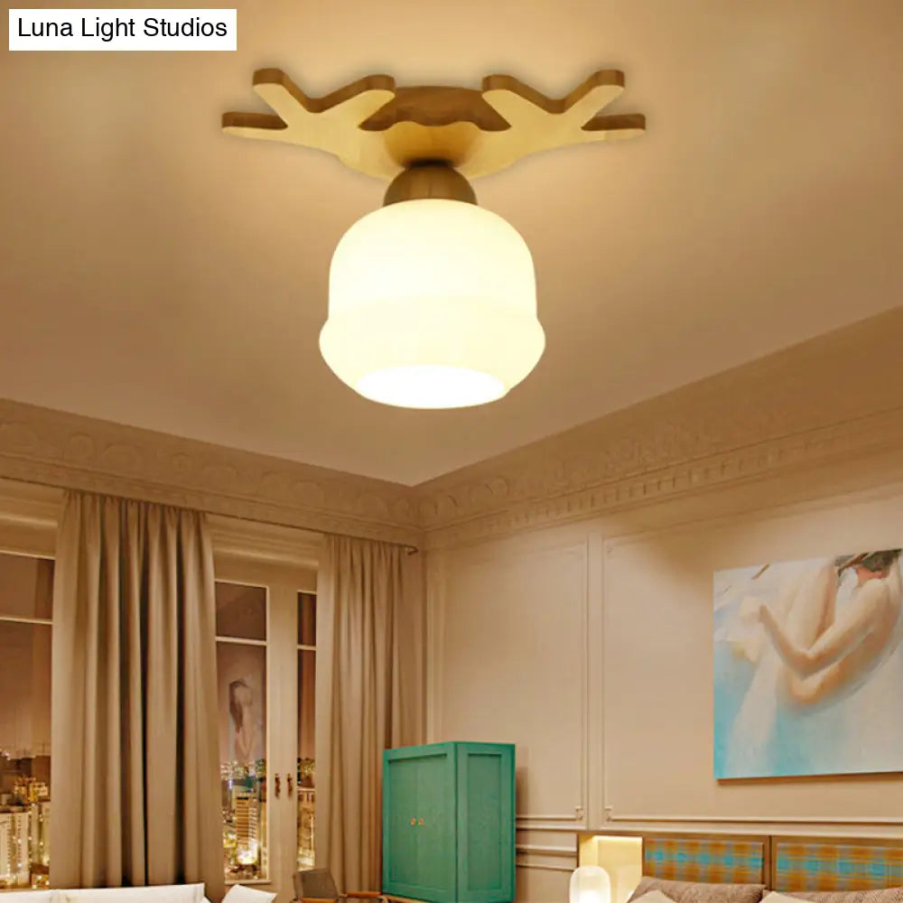 White Glass Led Flush Mount Lighting With Nordic Design Shaded Entryway Ceiling Light Fixture
