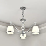 White Glass Minimalist Pendant Chandelier With Chrome Finish - Conical Design 3/6 Heads Down
