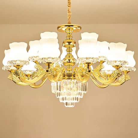 White Glass Modern Blossom Pendulum Light – Gold Living Room Pendant Chandelier 15 /