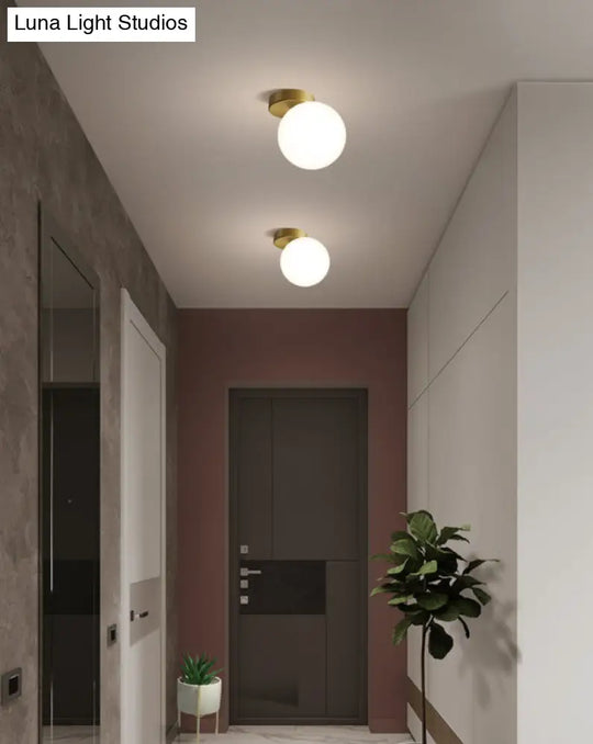 White Glass Round Ceiling Flush Mount Light - Simplistic Style Fixture