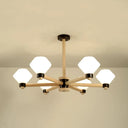 White Glass Urn Pendant Light - 6-Light Nordic Wood Hanging Lamp For Living Room