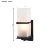 White Glass Wall Light With Black Rectangle Frame For Courtyards