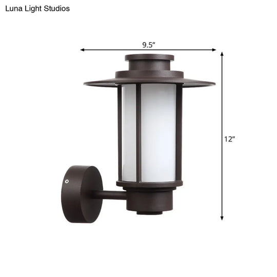 White Glass Wall Mount Outdoor Sconce Light - Lodge Style With Coffee Finish