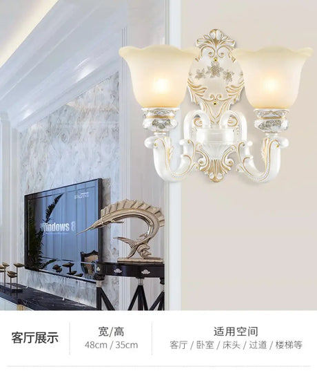 White Glass Wall Sconce Blossom - Half-Head Cottage Lighting For Living Room 2 /