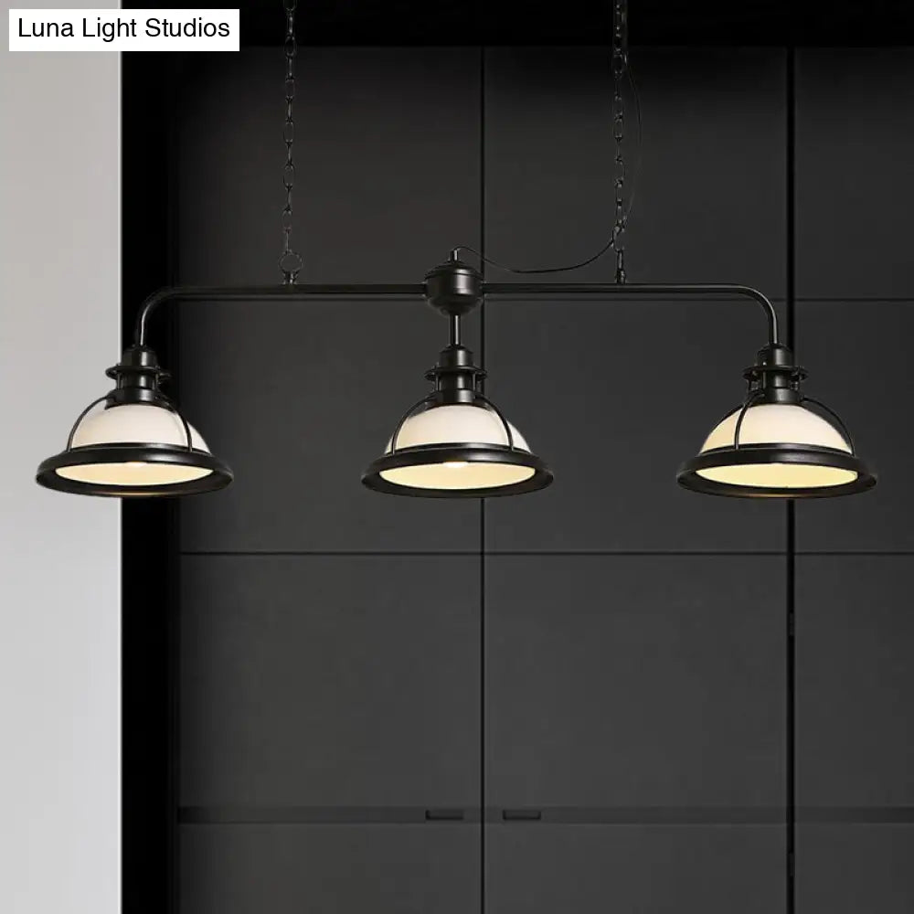 White/Green Glass Dome Pendant Lighting With Industrial Vibe - 3 Lights Ideal For Dining Table
