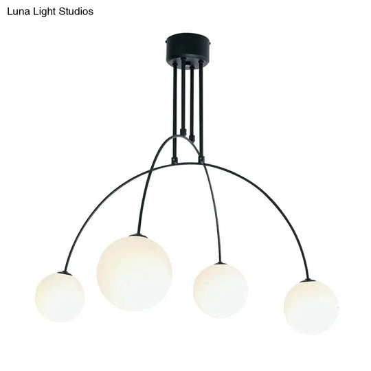 White Hanging Pendant Chandelier With Arch Iron Shade And Glass Balls For Living Room