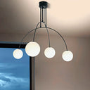 White Hanging Pendant Chandelier With Arch Iron Shade And Glass Balls For Living Room