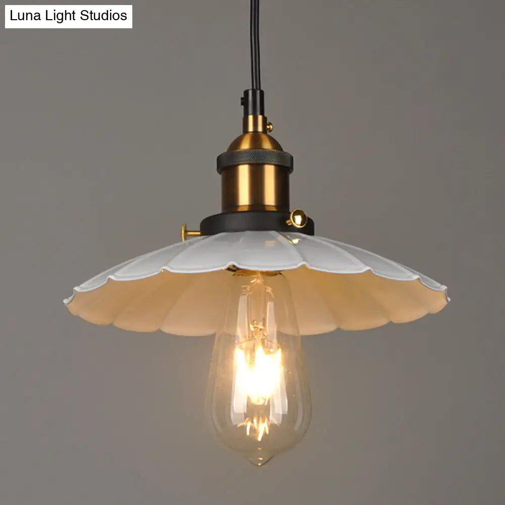 White Industrial Metal Scalloped Umbrella Pendant Light - Single Ceiling Hanging / 14