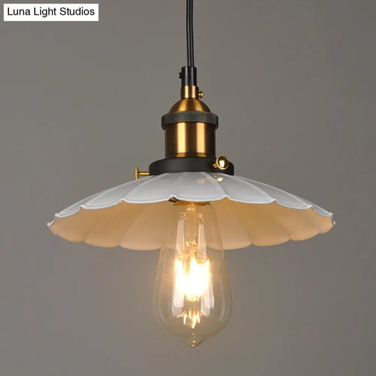 White Industrial Metal Scalloped Umbrella Pendant Light - Single Ceiling Hanging / 14