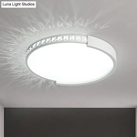 White Inlaid Crystal Led Flush Mount Ceiling Light For Minimalist Bedroom