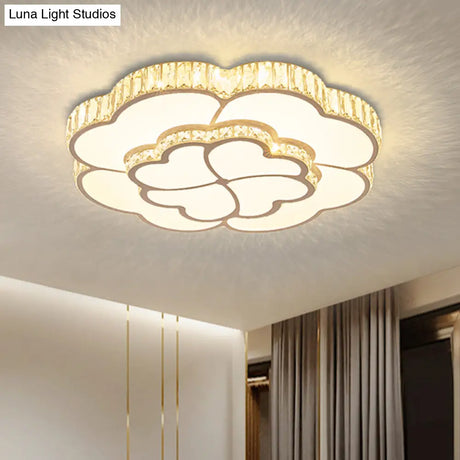 White Led Crystal Ceiling Light With Clover Design For Modern Bedrooms