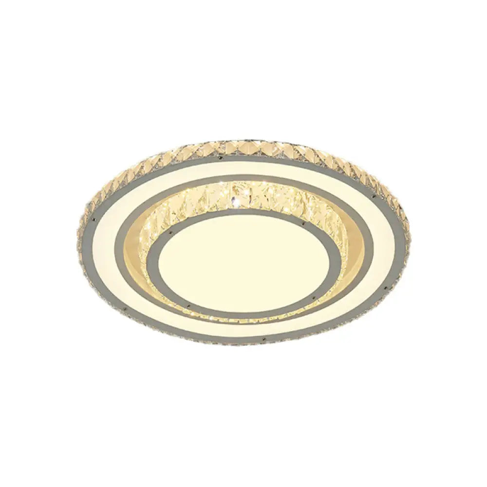 White Led Flush Mount Ceiling Light: Clear Crystal Round 14/19.5 Width